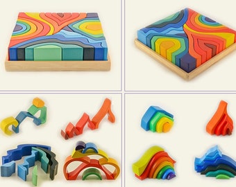 Four Elements Set, Wooden Puzzle Montessori Waldorf toys Rainbow stacker Birthday gift Home decor Educational Toy Building Blocks
