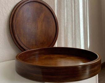 Plateau rond en bois, plateau en noyer noir, plateau ottoman, plateau de service décoratif, cadeau de douche nuptiale, organisateur en bois rond, assiette en bois, valet de chambre