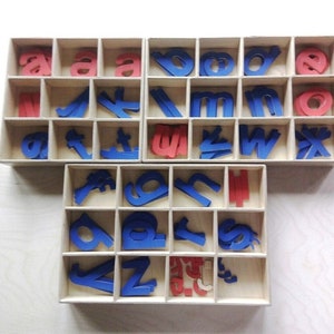 Montessori language, Wooden Small Movable Alphabet, Blue Red Montessori Class,Homeschool Preschool, Learning Montessori letters abc learn