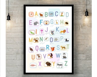 Printable alphabet, English alphabet, Alphabet Poster Animal Alphabet Print Poster Montessori letters Preschool Homeschool Print materials