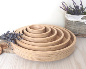 small round wood tray