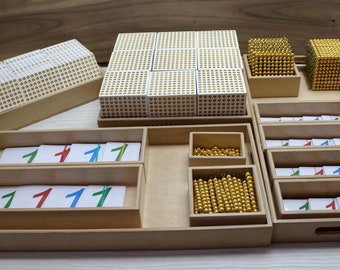 Montessori Golden Bead Bank, Montessori Math, Golden Bead Material Montessori Math toy Set Math Activities Montessori toy Golden Bead Mat
