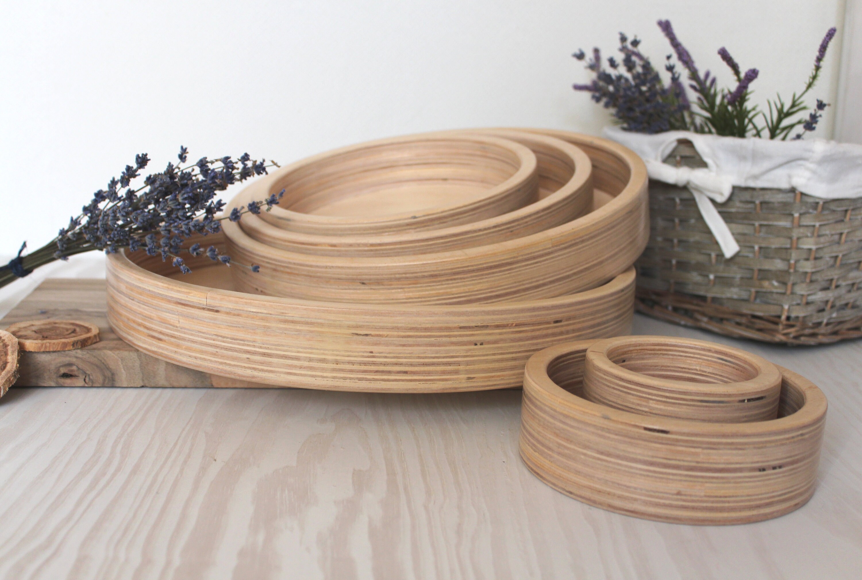 Set of Round Trays Montessori Tray Outdoor Sorting Tray Wooden Etsy