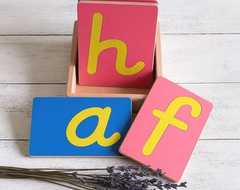 Sandpaper Letters, English Lower Case Cursive, Montessori School Class Homeschool Preschool Waldorf Language Material Tactile Wooden Letters