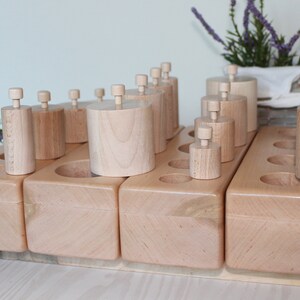 Montessori Knobbed Cylinder blocks Wooden Puzzle Preschool Homeschool Natural Toy Kids Gift Montessori Class Sensorial Back to School image 9