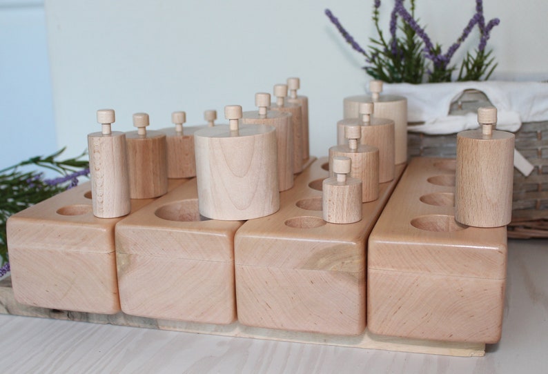 Montessori Knobbed Cylinder blocks Wooden Puzzle Preschool Homeschool Natural Toy Kids Gift Montessori Class Sensorial Back to School image 9