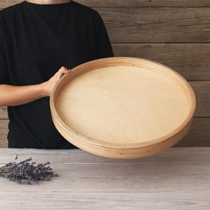 Round Wood Ottoman Tray, Montessori Tray, Outdoor Tray, Wooden Trays, Home Decor Natural Decorative Wooden Montessori class Backyard Kitchen