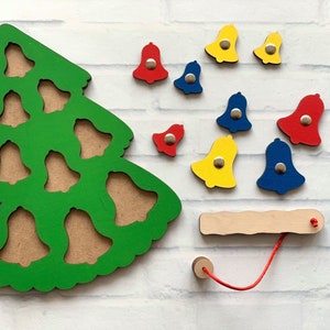 Christmas Gift Wooden Puzzle Christmas Tree Decoration Fishing Game Christmas Ornament Gift for baby Kids Gift Game Montessori Waldorf Xmas image 2