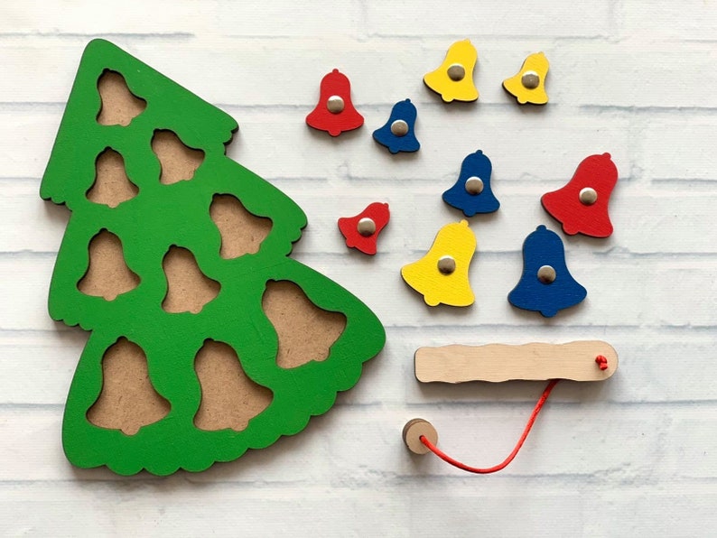 Christmas Gift Wooden Puzzle Christmas Tree Decoration Fishing Game Christmas Ornament Gift for baby Kids Gift Game Montessori Waldorf Xmas image 2