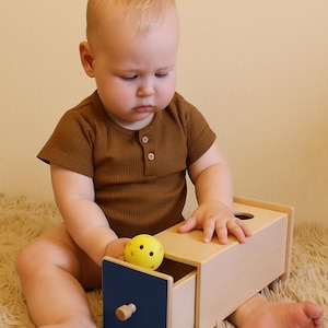 Montessori Permanence Box with Drawer, Wooden sorter with ball, Toddlers sorting toy, Kids gifts, Fine Motor Skills, 1st Birthday gift