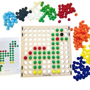 Brinquedo de pompom de mosaico de madeira com cartões de padrão, Jogo de correspondência, Brinquedo de aprendizagem Montessori, Brinquedo de classificação de cores, Presente para criança, Habilidades motoras finas