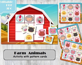 Farm Animals pattern activity, Pattern Strips, Farm animals Matching Game, Preschool, Busy Book, Matching Worksheet, Homeschool, Montessori
