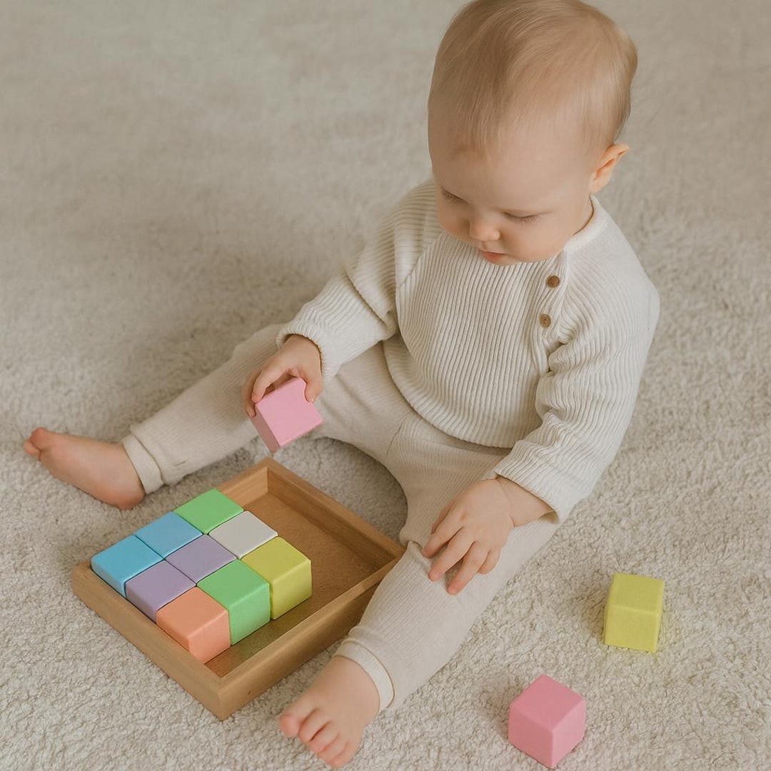 Wooden Pastel Building Blocks Set, Montessori Educational Toy, Toddler ...