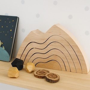 Wooden Mountain Stacker, Montessori Wooden Puzzle, Wooden Toy, Mountain Block, Mountain Stacking Toy, Montessori Waldorf toys, Nursery decor
