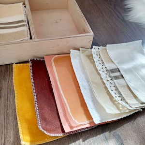 Caja de telas Montessori, material sensorial educativo para niños pequeños, 9 pares para discriminación táctil en caja de madera, juguete sensorial.