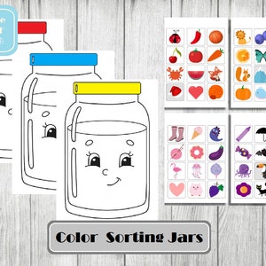 Farbsortiergläser, Farbanpassung Aktivität, Farben lernen, Kleinkind Aktivität, Homeschool druckbare, Montessori digital, Kleinkind Buch beschäftigt