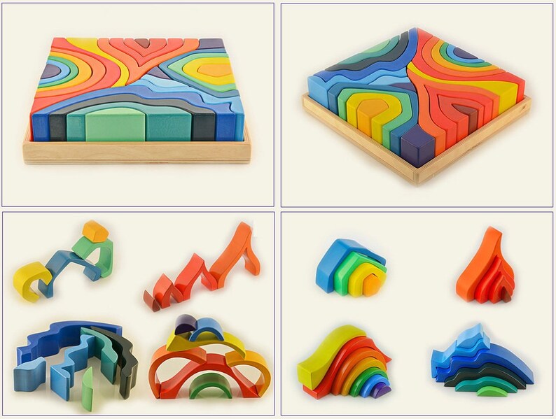 Waldorf toy Four Elements Puzzle Stacker Nesting Wooden Building Blocks montessori puzzl\u0435 first birthday gift Home Decor Wooden Puzzle