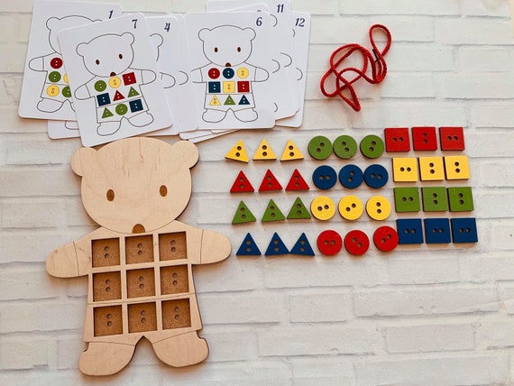 Kinder Baby Holz Montessori Spielzeug Lernen Geometrie Mathematik Schnürung 