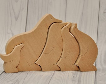 Animal Puzzle, Wooden Balance Toy, 1st Birthday Gift, Montessori Toy, Home Decor, Father's Day Gifts, Wooden bears, Penguins Family