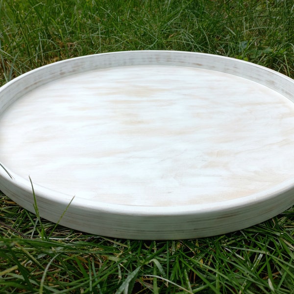 White wooden round tray, Decorative tray, Home decor, Wedding decor, Kitchen white tray, Coffee tea tray, Serving tray