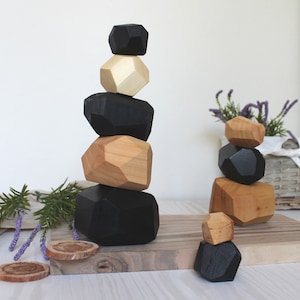Wooden stones, Montessori toys, Natural Wood Montessori Rocks Toddler Baby Toy Blocks Waldorf toys Stacking Building Blocks Christmas gift