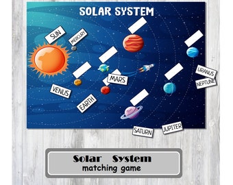 Solar System matching game, Busy book, Solar System Activity for Toddlers and Preschool Printable, Solar System Planets Learning About Space