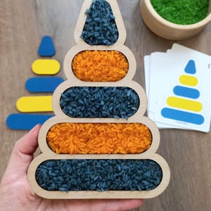 Tabuleiro de jogo sensorial de madeira, brinquedo sensorial Montessori com cartões de padrão, bandeja de classificação, brinquedo de aprendizagem de cores, jogo de correspondência, brinquedo de classificação de cores