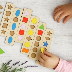 Wooden math puzzle, Montessori toys, Sensory game, Geometry shapes, Educational Sorting, Learning colors, wood toy, Preschool Homeschool