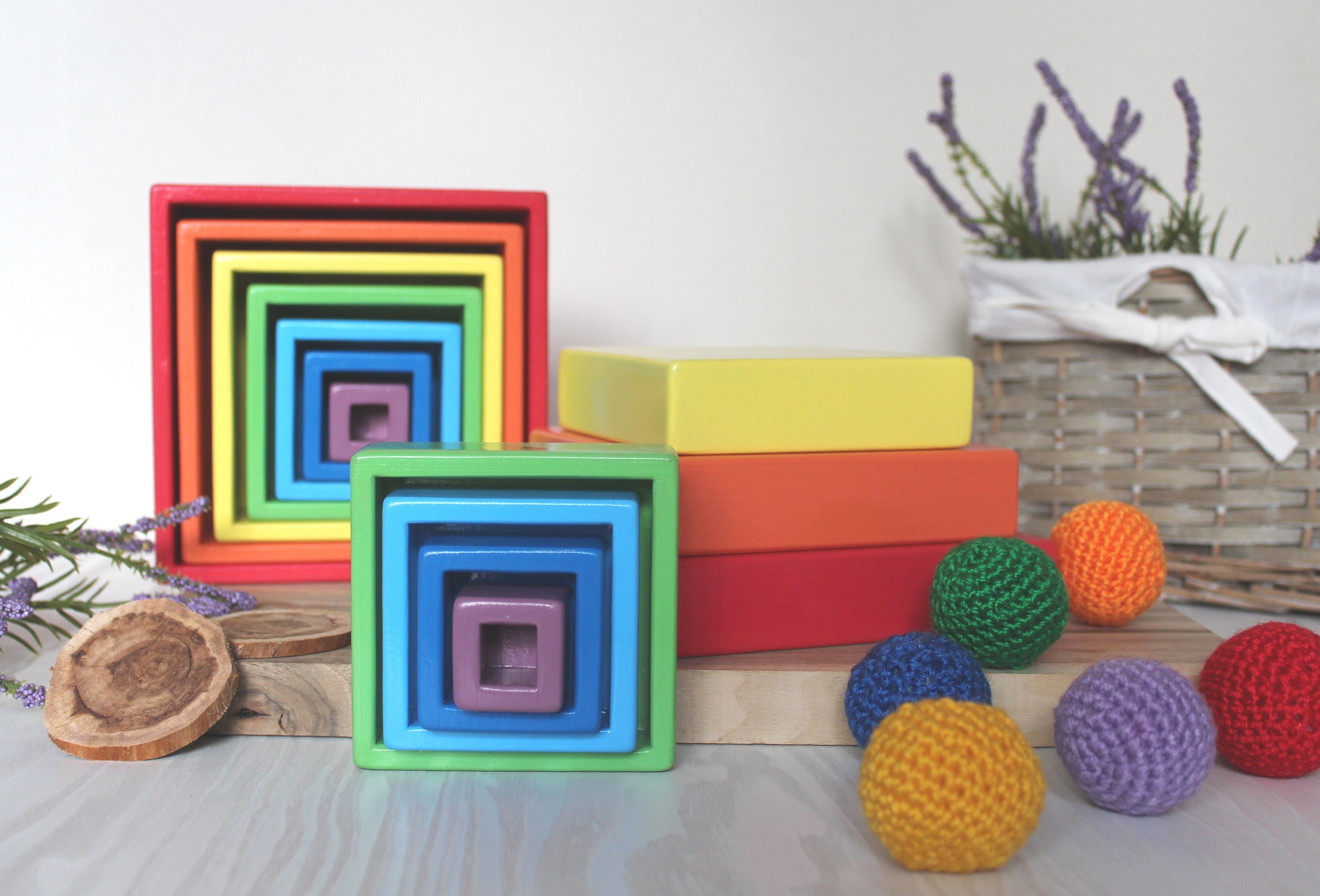 Wooden Nesting Toy Montessori Toys Set of 14 Rainbow Boxes Etsy