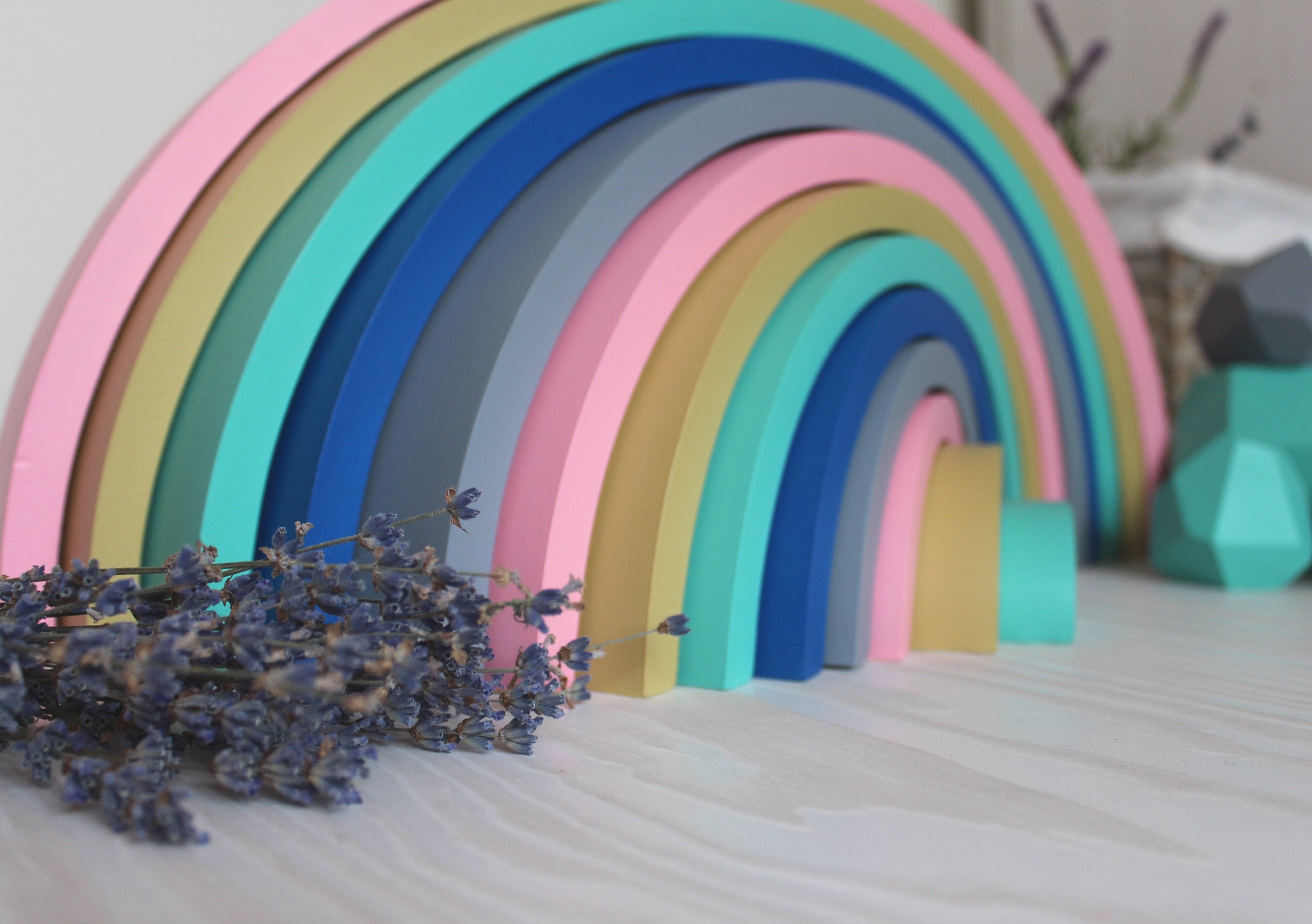 Large Wooden Rainbow Stacker Montessori Toys Toddler Baby Gift Etsy