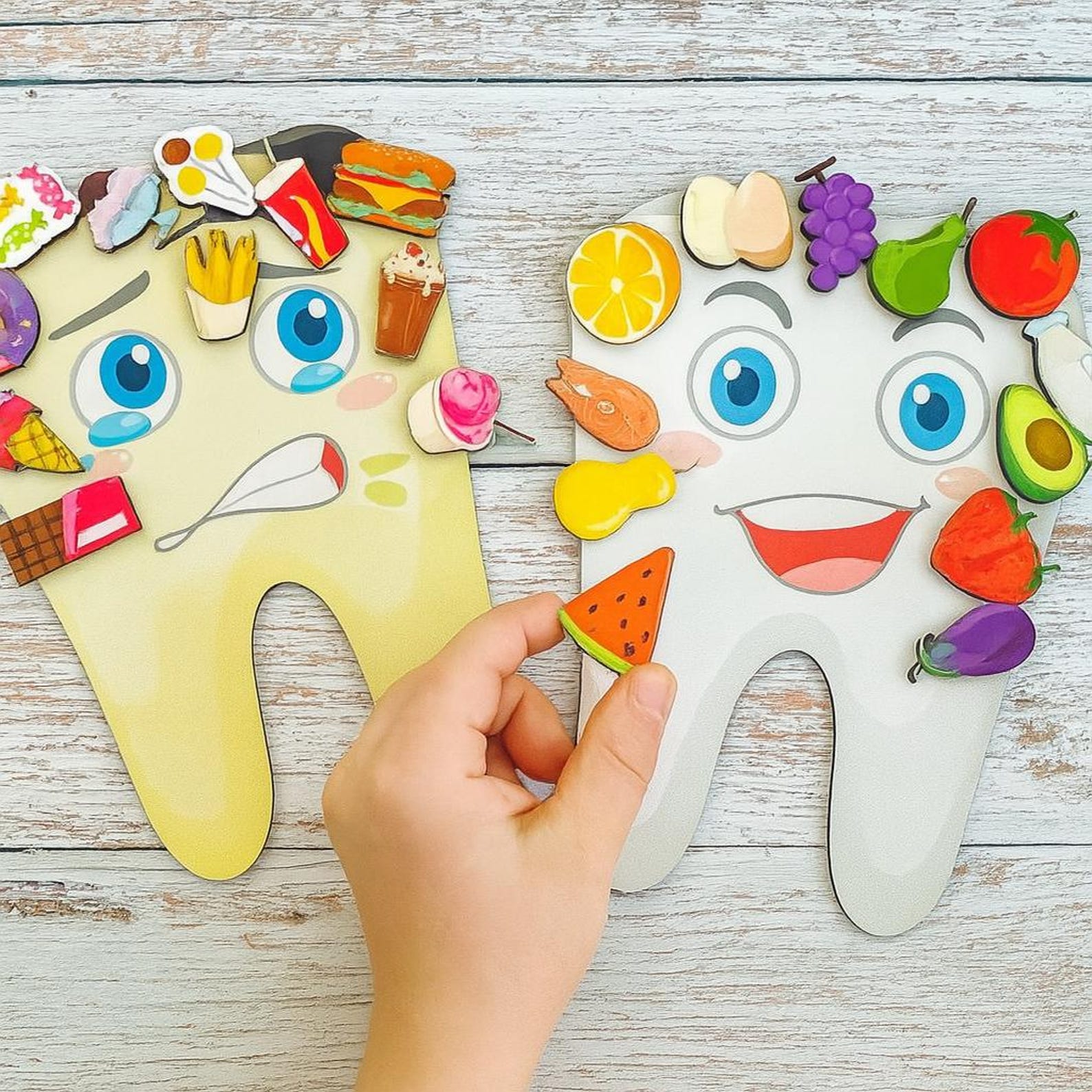 Tooth Animal Sorting Wooden Tooth Healthy Food Sorting Toy for Kids – Montessori Dental ...