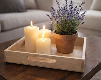 Wooden Serving Tray with Handles, Minimalist Coffee Table Decor Tray, Rustic Tray