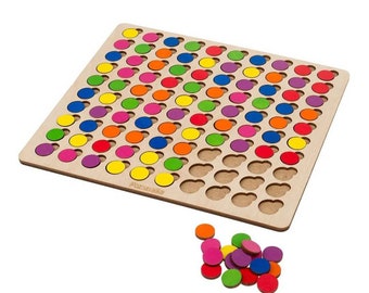 Wooden puzzle with pattern cards, Math board, Montessori Sensory Toy, Montessori math, Learning colors, Wooden numbers tray, Counting toy