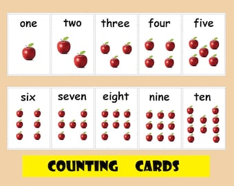 Apple Counting Cards, Fall counting cards, Apple cards Montessori digital Number Cards 1-10 Homeschool Printables Preschool Classroom Math