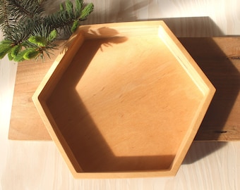 Hexagonal wooden tray, Ottoman tray, Coffee Table Tray Serving Breakfast Outdoor Montessori tray Sorting Decorative tray Decoupage DIY Wood