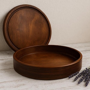 Round Wooden tray, Black Walnut Tray, Ottoman Tray, Decorative Serving tray, Bridal Shower Gift, Circle Wood Organizer Wood Plate Valet Tray