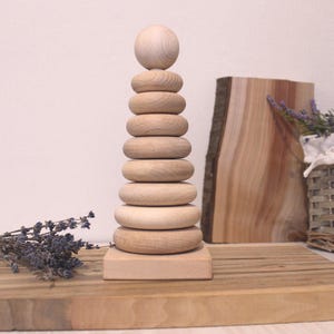 Wooden Stacking Toy, Ring Stacker, Montessori toy, Unpainted Wooden Pyramids, Toddlers Baby shower Gift, Baby Nursery Decor, Waldorf toys