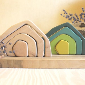 Stacking toy, Stone Caves, Nesting Earth, Wooden Puzzle Rainbow Montessori Toys Waldorf Natural Home Decor DIY project Kids Gift Preschool image 2