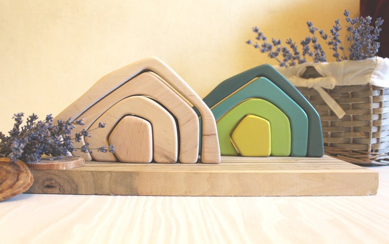 Stacking toy, Stone Caves, Nesting Earth, Wooden Puzzle Rainbow Montessori Toys Waldorf Natural Home Decor DIY project Kids Gift Preschool image 2