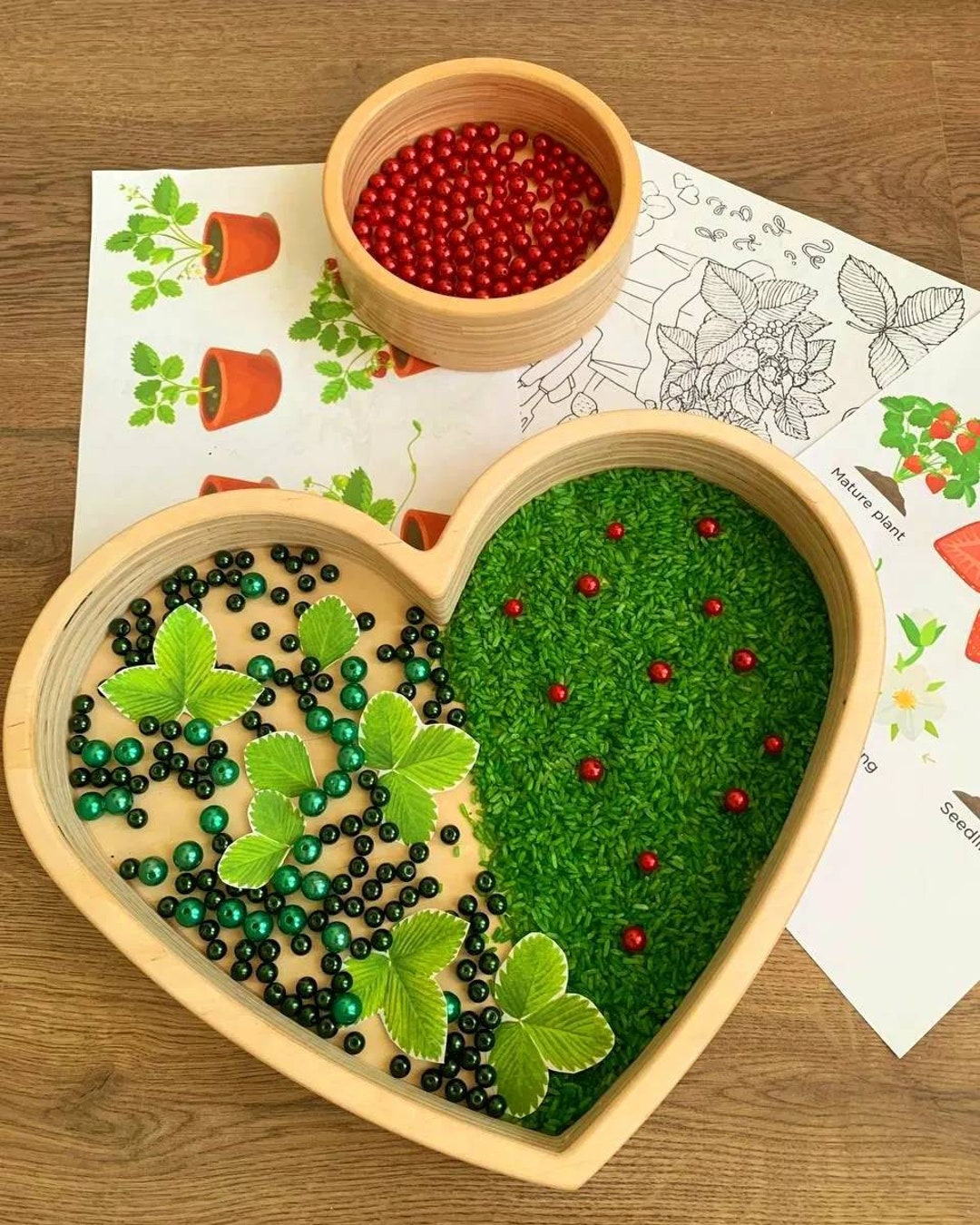 Wooden Sensory Tray, Montessori Tray Sensory Play Strawberry Toys