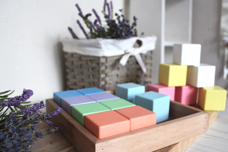 Wooden Pastel Building Blocks Set, Montessori Educational Toy, Toddler ...