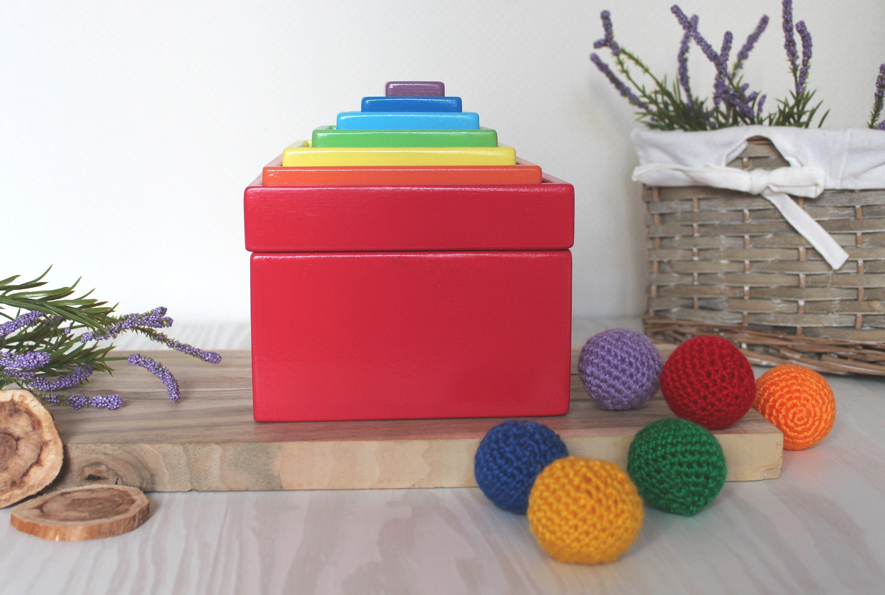Wooden Nesting Toy Montessori Toys Set of 14 Rainbow Boxes Etsy