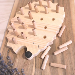 Wooden Pegs Toy, Montessori Toys, Pegs Hedgehog, Motor Skills, Baby Gift, Gift for Child, Wooden Toy, Waldorf Toy, First birthday Gift Pegs image 3