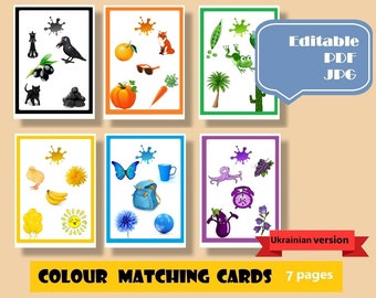 Colour matching game in Ukrainian Ukrainian for kids Ukrainian cards Learning colors Preschool activity Montessori cards Educational Colour