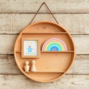 Round wooden shelf, Kids shelf, Plant shelf for kids bedroom, Nursery decor, Montessori furniture, Book shelf, String shelf