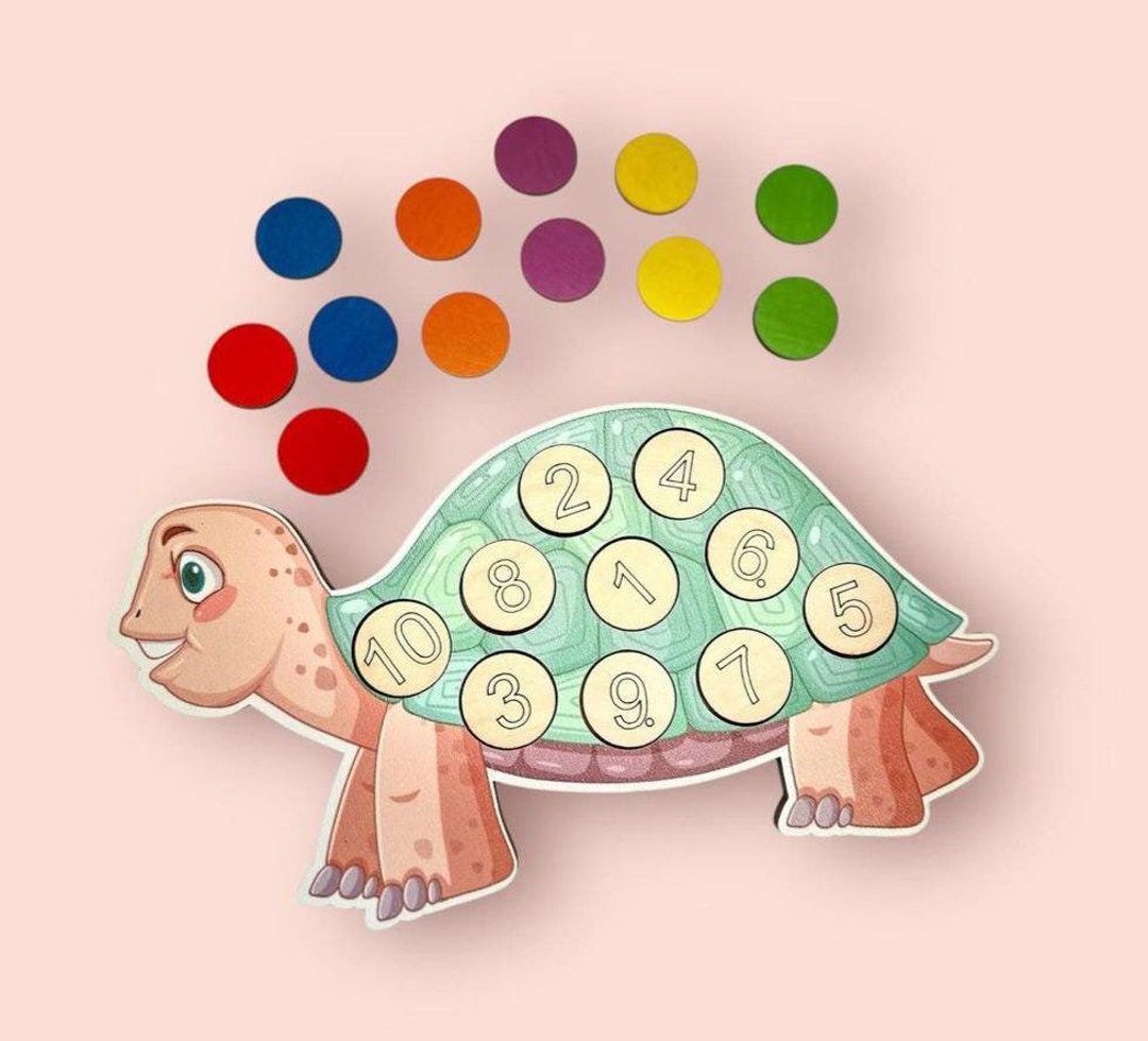 Wooden Turtle Counting Toy, Montessori Learning Math, Learning Numbers