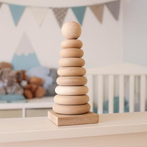 Wooden Stacking Toy, Montessori Baby Toy, Natural Wood Pyramid, Toddler Gift, Eco-Friendly Toy, Nursery Decor