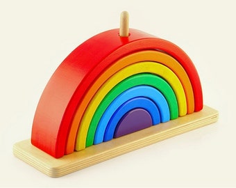 Rainbow with a stand Wooden Rainbow bestseller Montessori first birthday gift Rainbow Stacker Waldorf Toys Home Decor Wooden Puzzle Stacker
