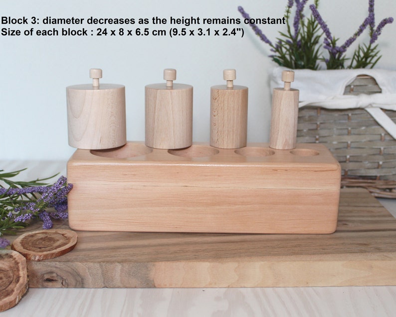 Montessori Knobbed Cylinder blocks Wooden Puzzle Preschool Homeschool Natural Toy Kids Gift Montessori Class Sensorial Back to School image 6