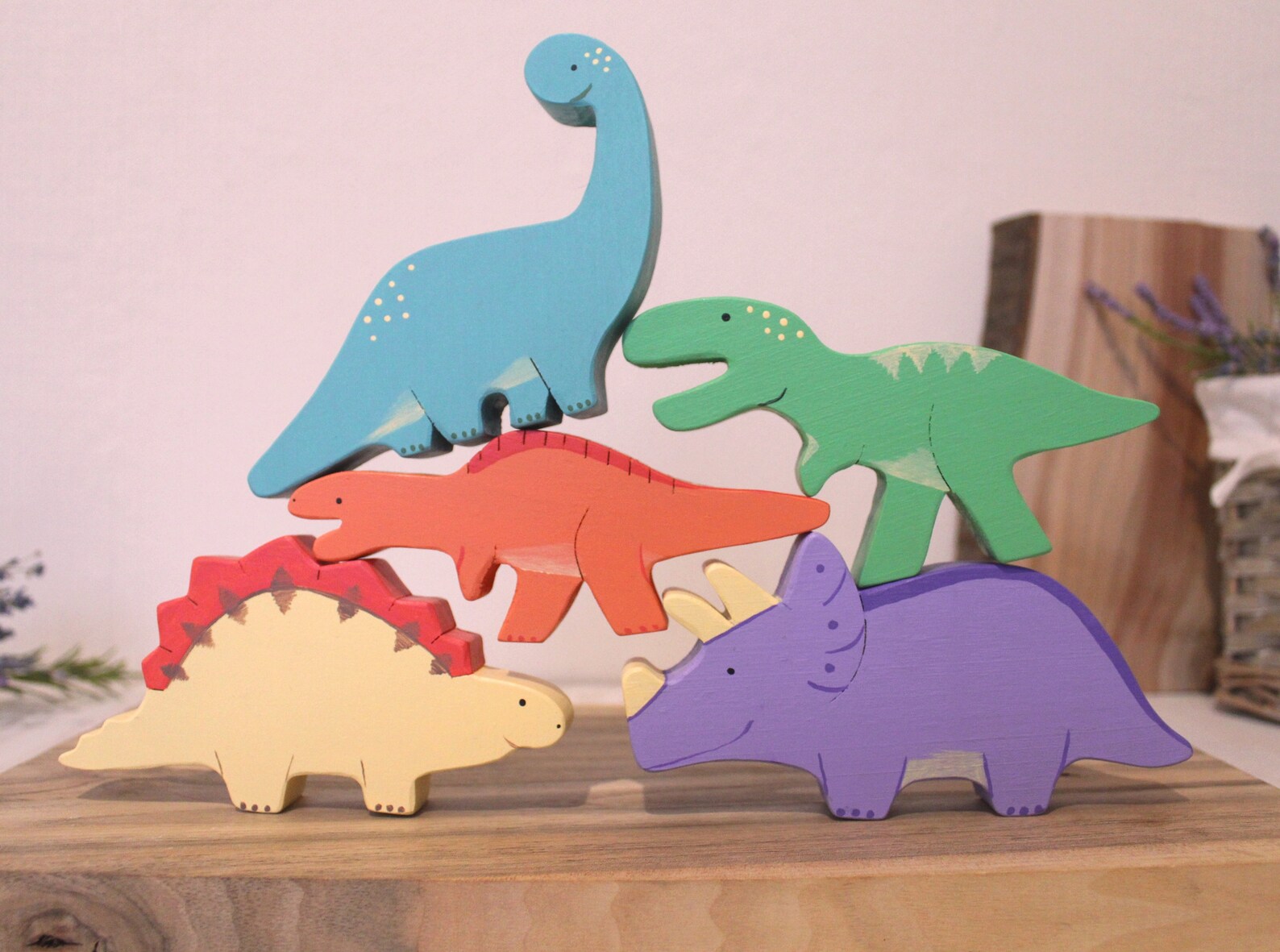 Wooden Dinosaurs Toy Stacker Dinosaur Wooden Dinosaurs Etsy
